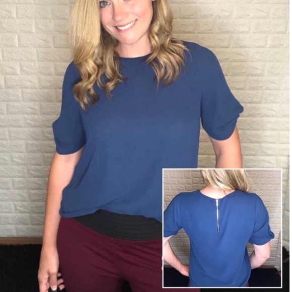 Naked Zebra Tops - Naked Zebra Navy Blue Blouse with Gold Zipper